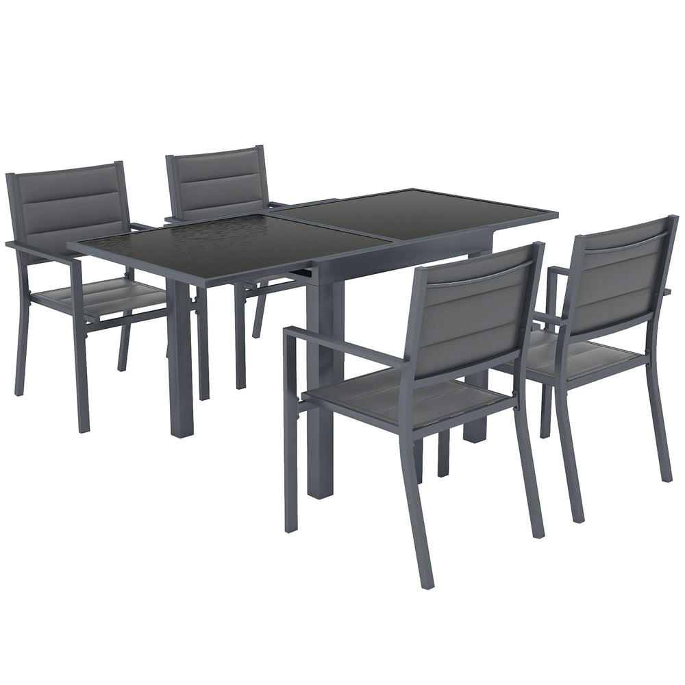 Salon de jardin extérieur en aluminium et textilène table extensible 4 chaises empilables - 4 personnes - dim. table 80/160L x 80l x 75H cm gris