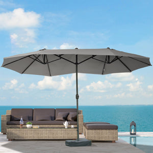 Parasol de jardin exterieur parasol double rectangulaire 4,6L x 2,7l x 2,4H m avec ouverture fermeture manivelle, sacs de lestage et base inclus, pour balcon, piscine, gris