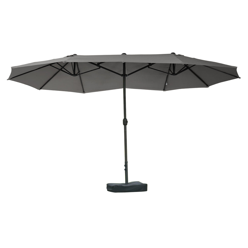 Parasol de jardin exterieur parasol double rectangulaire 4,6L x 2,7l x 2,4H m avec ouverture fermeture manivelle, sacs de lestage et base inclus, pour balcon, piscine, gris