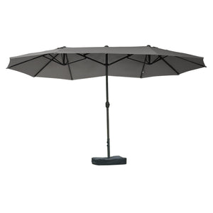 Parasol de jardin exterieur parasol double rectangulaire 4,6L x 2,7l x 2,4H m avec ouverture fermeture manivelle, sacs de lestage et base inclus, pour balcon, piscine, gris