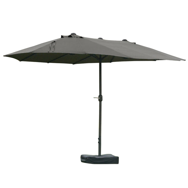 Parasol de jardin exterieur parasol double rectangulaire 4,6L x 2,7l x 2,4H m avec ouverture fermeture manivelle, sacs de lestage et base inclus, pour balcon, piscine, gris