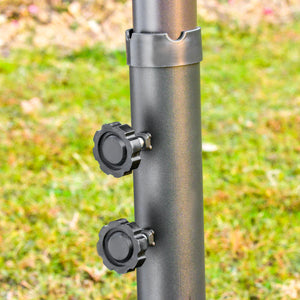 Parasol de jardin exterieur parasol double rectangulaire 4,6L x 2,7l x 2,4H m avec ouverture fermeture manivelle, sacs de lestage et base inclus, pour balcon, piscine, gris