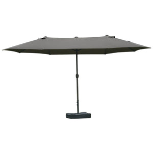 Parasol de jardin exterieur parasol double rectangulaire 4,6L x 2,7l x 2,4H m avec ouverture fermeture manivelle, sacs de lestage et base inclus, pour balcon, piscine, gris
