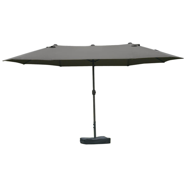 Parasol de jardin exterieur parasol double rectangulaire 4,6L x 2,7l x 2,4H m avec ouverture fermeture manivelle, sacs de lestage et base inclus, pour balcon, piscine, gris
