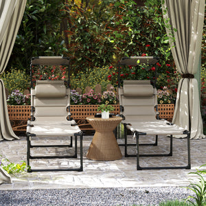 Lot de 2 Bains de soleil transats pliables grand confort dossier pare-soleil réglables multi-positions, kaki