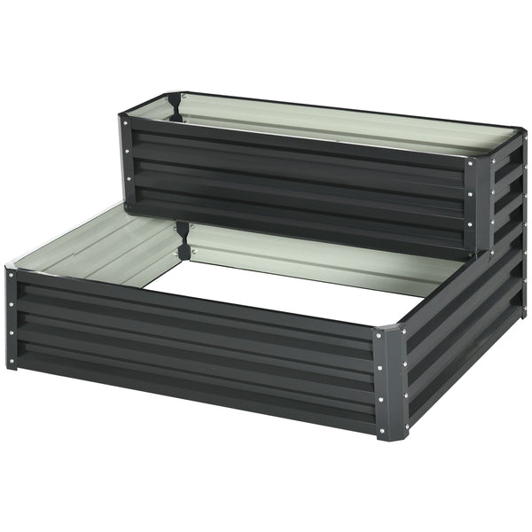 Carré potager de jardin jardinière en acier galvanisé lit de jardin surélevé fond ouvert 2 étages pour herbes légumes fruits fleurs 120 x 101 x 58 cm gris foncé