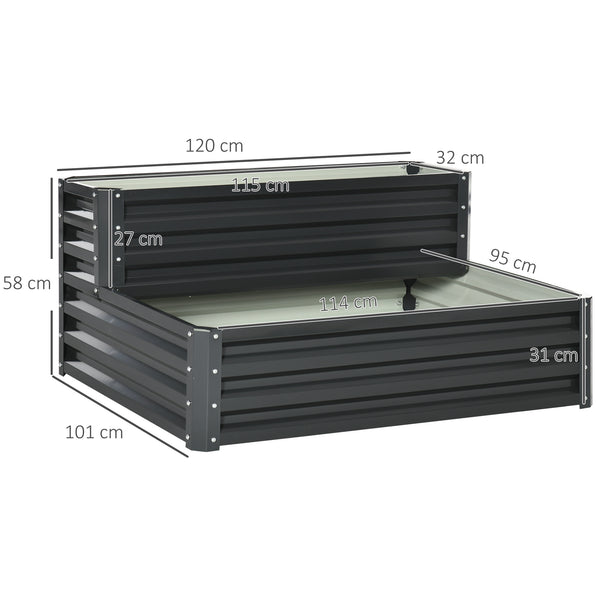 Carré potager de jardin jardinière en acier galvanisé lit de jardin surélevé fond ouvert 2 étages pour herbes légumes fruits fleurs 120 x 101 x 58 cm gris foncé