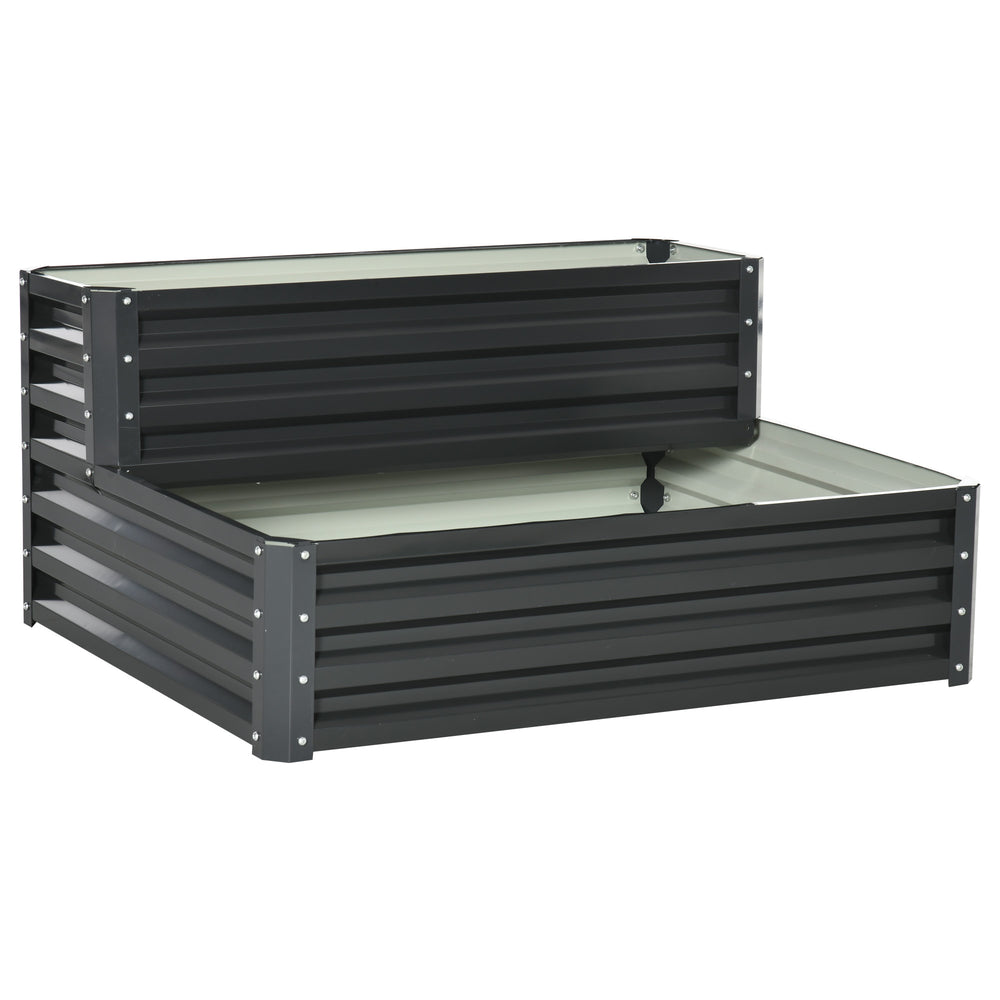 Carré potager de jardin jardinière en acier galvanisé lit de jardin surélevé fond ouvert 2 étages pour herbes légumes fruits fleurs 120 x 101 x 58 cm gris foncé