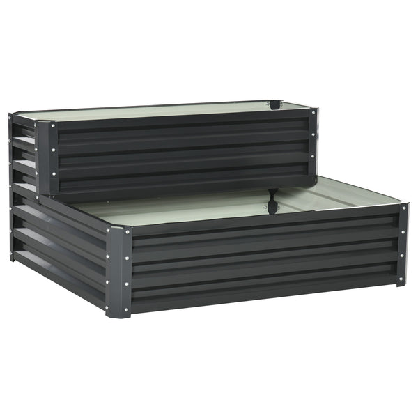 Carré potager de jardin jardinière en acier galvanisé lit de jardin surélevé fond ouvert 2 étages pour herbes légumes fruits fleurs 120 x 101 x 58 cm gris foncé