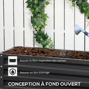 Carré potager de jardin jardinière en acier galvanisé lit de jardin surélevé fond ouvert 2 étages pour herbes légumes fruits fleurs 120 x 101 x 58 cm gris foncé