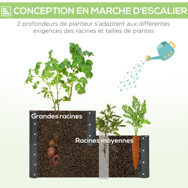 Carré potager de jardin jardinière en acier galvanisé lit de jardin surélevé fond ouvert 2 étages pour herbes légumes fruits fleurs 120 x 101 x 58 cm gris foncé