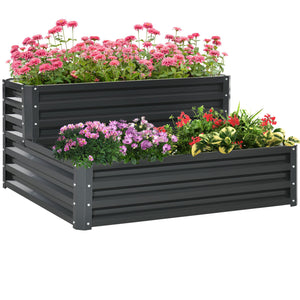 Carré potager de jardin jardinière en acier galvanisé lit de jardin surélevé fond ouvert 2 étages pour herbes légumes fruits fleurs 120 x 101 x 58 cm gris foncé
