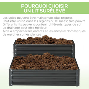Carré potager de jardin jardinière en acier galvanisé lit de jardin surélevé fond ouvert 2 étages pour herbes légumes fruits fleurs 120 x 101 x 58 cm gris foncé