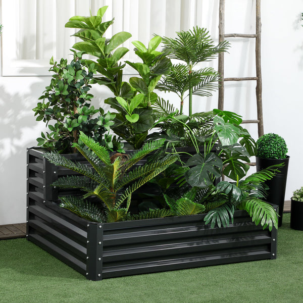 Carré potager de jardin jardinière en acier galvanisé lit de jardin surélevé fond ouvert 2 étages pour herbes légumes fruits fleurs 120 x 101 x 58 cm gris foncé