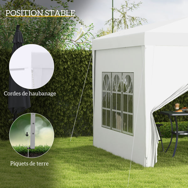 Tonnelle de jardin extérieure tente de réception barnum pop-up pliant 3 x 3 m 4 parois amovibles + sac de transport blanc