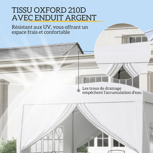 Tonnelle de jardin extérieure tente de réception barnum pop-up pliant 3 x 3 m 4 parois amovibles + sac de transport blanc