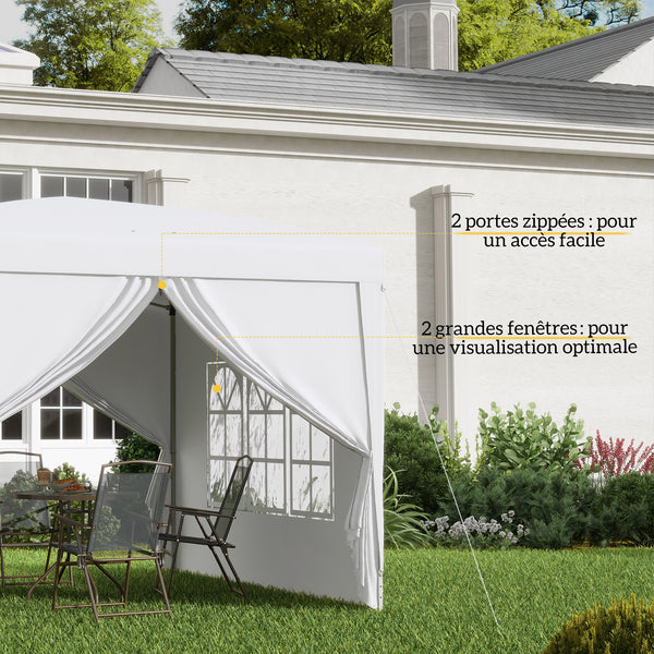 Tonnelle de jardin extérieure tente de réception barnum pop-up pliant 3 x 3 m 4 parois amovibles + sac de transport blanc