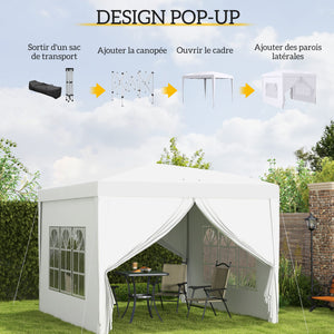 Tonnelle de jardin extérieure tente de réception barnum pop-up pliant 3 x 3 m 4 parois amovibles + sac de transport blanc