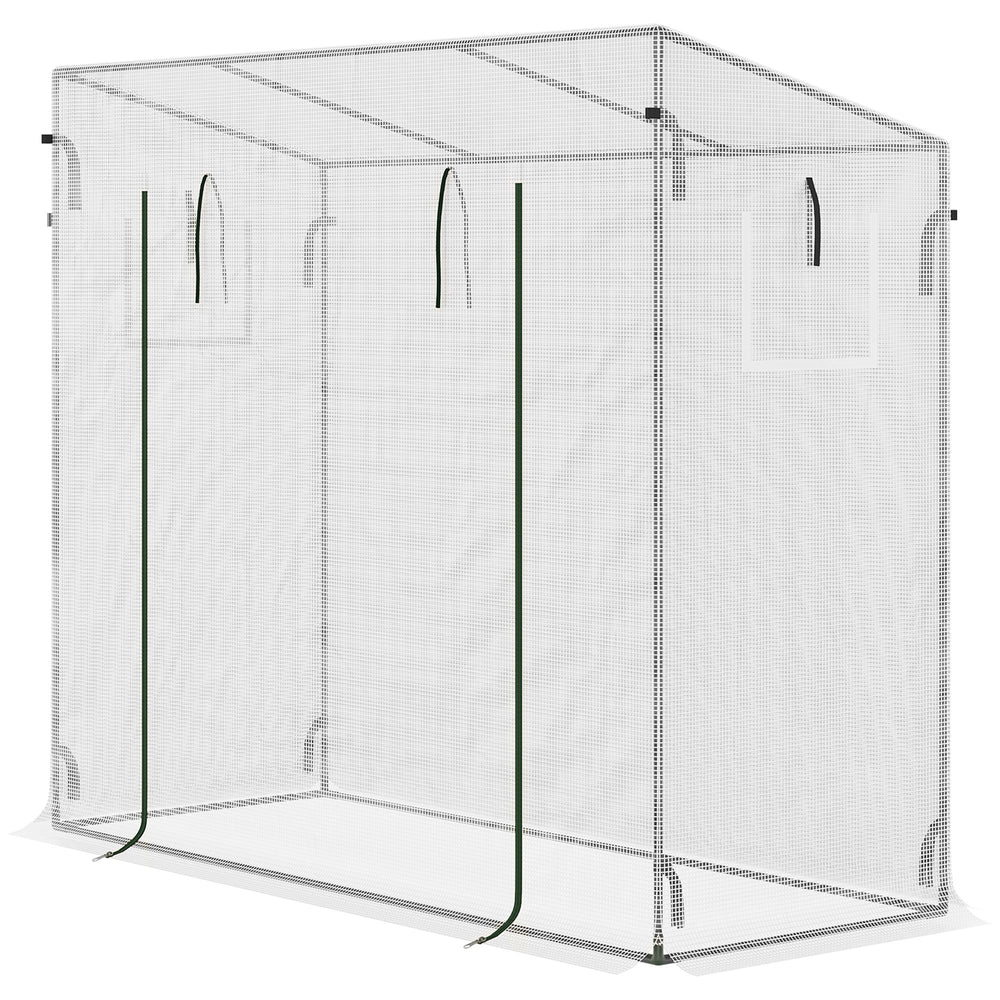 Serre de jardin PE, serre de balcon, bâche renforcée 140 g/m², châssis en acier, porte zippée enroulable, pour légumes plantes fleurs, intérieur et extérieur, 200 x 76 x 168 cm, blanc