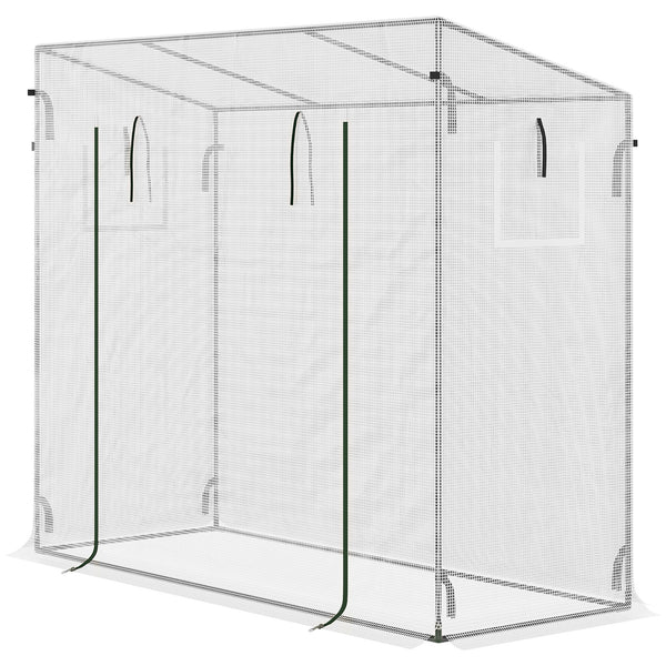 Serre de jardin PE, serre de balcon, bâche renforcée 140 g/m², châssis en acier, porte zippée enroulable, pour légumes plantes fleurs, intérieur et extérieur, 200 x 76 x 168 cm, blanc