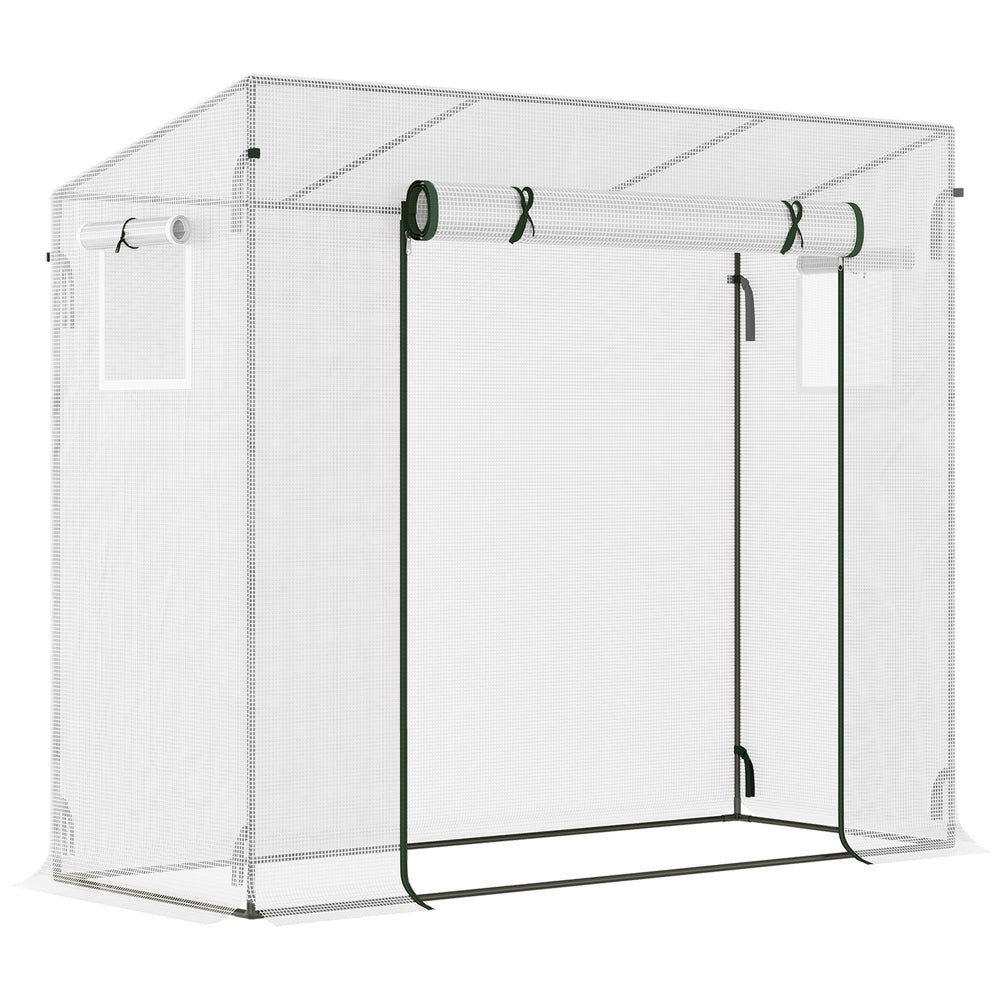 Serre de jardin PE, serre de balcon, bâche renforcée 140 g/m², châssis en acier, porte zippée enroulable, pour légumes plantes fleurs, intérieur et extérieur, 200 x 76 x 168 cm, blanc