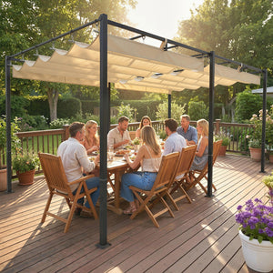 Pergola  5,7 m x 2,95 m avec Toit Rétractable, Pergola de Jardin avec Protection UV50+, Résistante à l'Eau, Beige