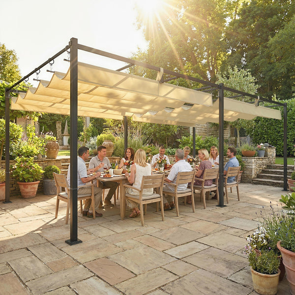 Pergola  5,7 m x 2,95 m avec Toit Rétractable, Pergola de Jardin avec Protection UV50+, Résistante à l'Eau, Beige