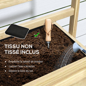 Jardinière sur pieds, carré potager de jardin sur pieds, avec treillis, trous de drainage et étagère inférieure, potager surélevé en bois pour fleurs, 88 x 37 x 137 cm, bois naturel