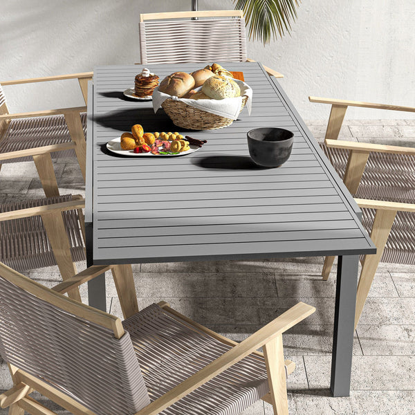 Table de jardin extensible table tables à manger de patio en aluminium rectangulaire pour 6 - 8 personnes, charge max. 50kg, dim. 180/240L x 94l x 73H cm, gris