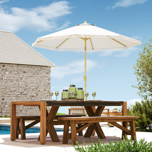 Parasol droit de jardin inclinable parasol avec manivelle à franges mât en métal style bohème 8 baleines Ø 265 x 244 cm blanc