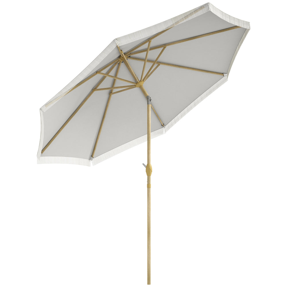 Parasol droit de jardin inclinable parasol avec manivelle à franges mât en métal style bohème 8 baleines Ø 265 x 244 cm blanc