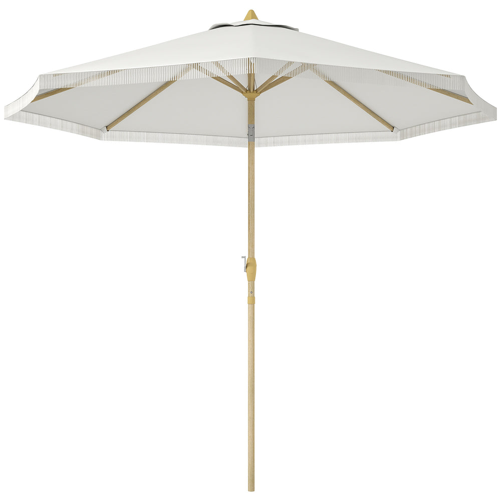 Parasol droit de jardin inclinable parasol avec manivelle à franges mât en métal style bohème 8 baleines Ø 265 x 244 cm blanc