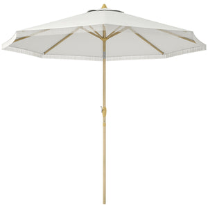Parasol droit de jardin inclinable parasol avec manivelle à franges mât en métal style bohème 8 baleines Ø 265 x 244 cm blanc