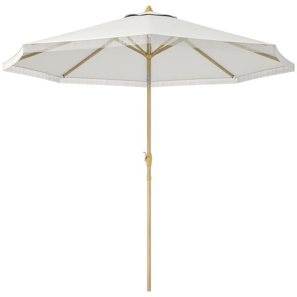 Parasol droit de jardin inclinable parasol avec manivelle à franges mât en métal style bohème 8 baleines Ø 265 x 244 cm blanc