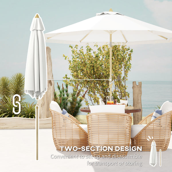 Parasol droit de jardin inclinable parasol avec manivelle à franges mât en métal style bohème 8 baleines Ø 265 x 244 cm blanc