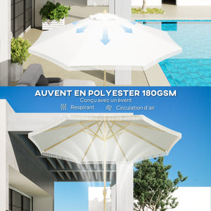 Parasol droit de jardin inclinable parasol avec manivelle à franges mât en métal style bohème 8 baleines Ø 265 x 244 cm blanc