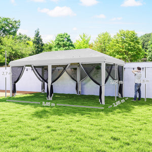 Tonnelle pliante tonnelle de jardin extérieure barnum pliant Pop-up pavillon de terrasse 6 x 3 m Anti-UV moustiquaires amovibles + Sac de Transport Blanc