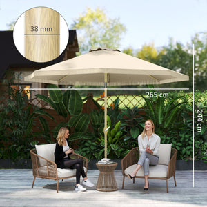 Parasol droit de jardin inclinable parasol avec manivelle à franges mât en métal style bohème 8 baleines Ø 265 x 244 cm crème