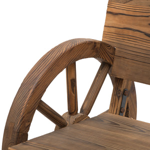 Banc de Jardin 3 Places Style Rustique Chic accoudoirs Roues de Charette Bois Sapin traité carbonisation