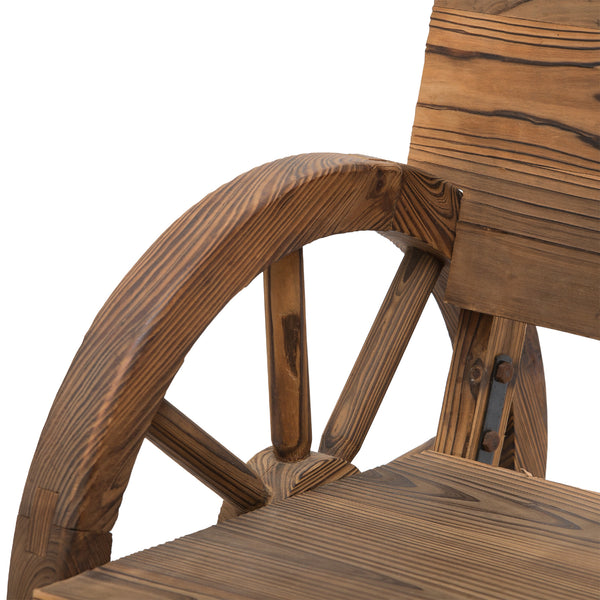 Banc de Jardin 3 Places Style Rustique Chic accoudoirs Roues de Charette Bois Sapin traité carbonisation