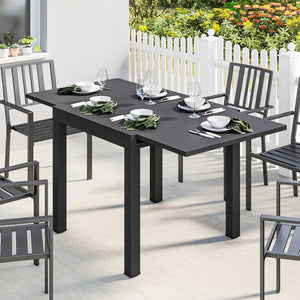 Table de jardin extensible en aluminium - table extérieur 4-6 personnes avec rallonge auto-stockée - mobilier de jardin résistant aux intempéries pour terrasse et balcon, 80-160 x 80 cm, noir