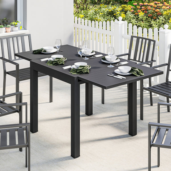 Table de jardin extensible en aluminium - table extérieur 4-6 personnes avec rallonge auto-stockée - mobilier de jardin résistant aux intempéries pour terrasse et balcon, 80-160 x 80 cm, noir