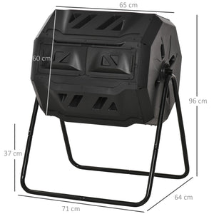 Composteur de Jardin - bac à Compost pour déchets - Rotatif 360° - Double Chambre 160 L - Acier PP Noir