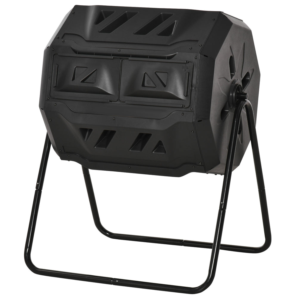 Composteur de Jardin - bac à Compost pour déchets - Rotatif 360° - Double Chambre 160 L - Acier PP Noir