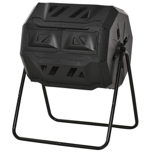 Composteur de Jardin - bac à Compost pour déchets - Rotatif 360° - Double Chambre 160 L - Acier PP Noir