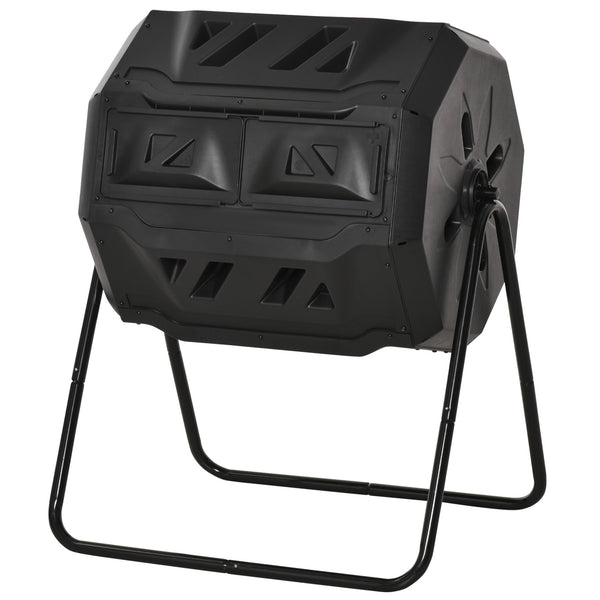 Composteur de Jardin - bac à Compost pour déchets - Rotatif 360° - Double Chambre 160 L - Acier PP Noir