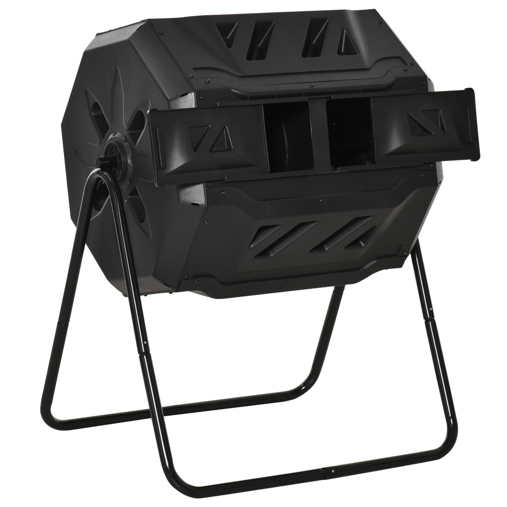 Composteur de Jardin - bac à Compost pour déchets - Rotatif 360° - Double Chambre 160 L - Acier PP Noir