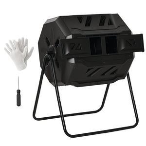 Composteur de Jardin - bac à Compost pour déchets - Rotatif 360° - Double Chambre 160 L - Acier PP Noir