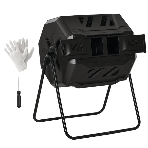 Composteur de Jardin - bac à Compost pour déchets - Rotatif 360° - Double Chambre 160 L - Acier PP Noir
