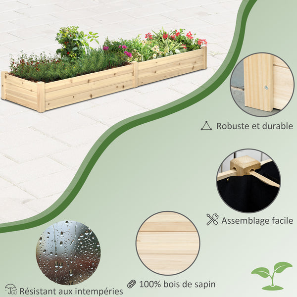 Carré Potager de Jardin dim. 244 x 61,5 x 27 cm Feutre de Drainage, séparation Inclus Bois de Sapin
